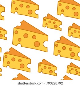 Seamless pattern with pieces of fresh yellow cheese in cartoon style. Vector background in eps 10.