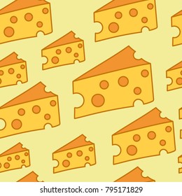 Seamless pattern with pieces of fresh yellow cheese in cartoon style. Vector background in eps 10.