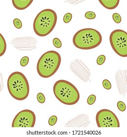 Seamless pattern with pieces of kiwi. Vector illustration.