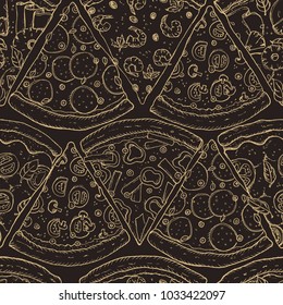Seamless pattern with pieces of pizza. Vector illustration for your design