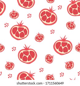 Seamless pattern with pieces of pomegranate. Vector illustration.