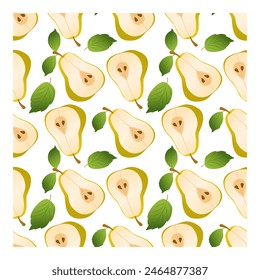 Seamless pattern from pieces of ripe pear. Seamless abstract pattern on a white background. Wrapping paper, packaging, poster, textile, vector illustration