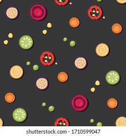 Seamless pattern with pieces of vegetables. Vector illustration.
