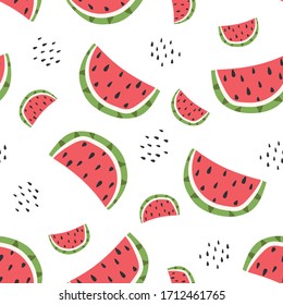 Seamless pattern with pieces of watermelon. Vector illustration.