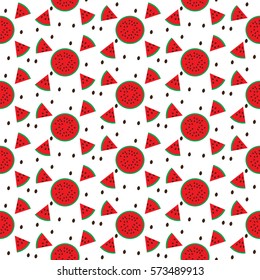 Seamless pattern. Pieces watermelon a white background. Vector illustration.