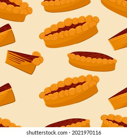 Seamless pattern with pies and sweet pastries. Cartoon vector kitchen background