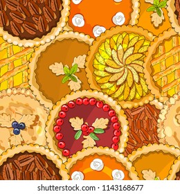 Seamless pattern with pies. The theme of autumn, harvest and thanksgiving.