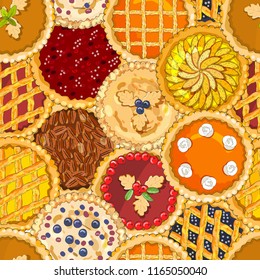 Seamless pattern with pies. The theme of autumn, harvest and thanksgiving.