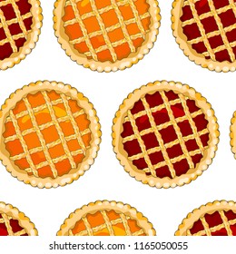 Seamless pattern with pies. The theme of autumn, harvest and thanksgiving.