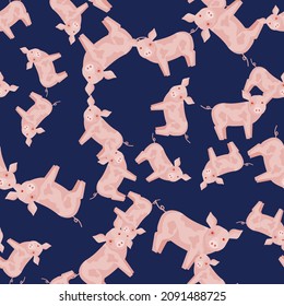 Seamless pattern of pig. Domestic animals on colorful background. Vector illustration for textile prints, fabric, banners, backdrops and wallpapers.