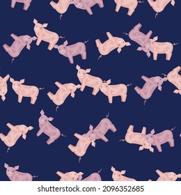 Seamless pattern of pig. Domestic animals on colorful background. Vector illustration for textile prints, fabric, banners, backdrops and wallpapers.