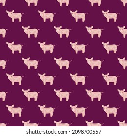 Seamless pattern of pig. Domestic animals on colorful background. Vector illustration for textile prints, fabric, banners, backdrops and wallpapers.