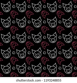 Seamless pattern with pig faces. Background with symbol of 2019