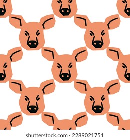 Nahtloses Muster mit Schweinekopfgrafik in minimalistischem Schnittstil auf weißem Hintergrund