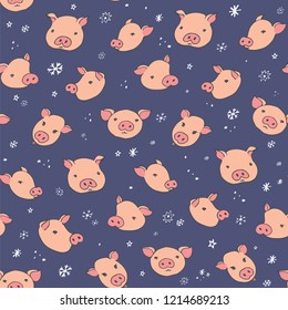 seamless pattern with pig heads, vector illustration