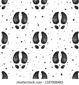 Seamless pattern with pig hoof. Vector illustration. Pig paw hand drawn background.