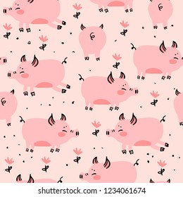 seamless pattern with pig, vector textile fabric print vector illustration