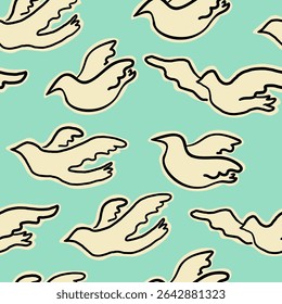seamless pattern with pigeon of peace in hand drawn style. Element for poster design banner decoration prints postcards backgrounds wallpaper wrapping packaging textile banner