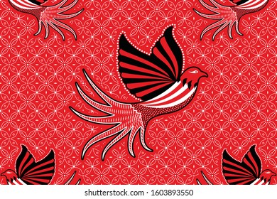 Seamless pattern with pigeon vector Illustration, Indonesian batik motif