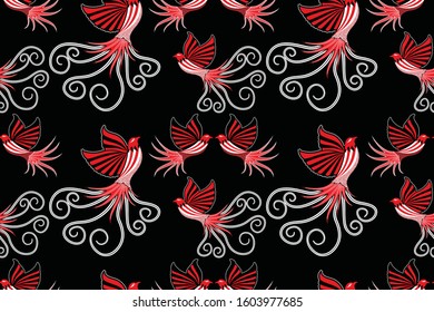 Seamless pattern with pigeon vector Illustration, Indonesian batik motif