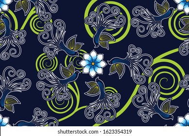 Seamless pattern with pigeon vector Illustration, Indonesian batik motif