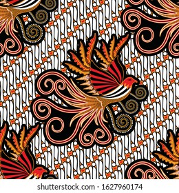 Seamless pattern with pigeon vector Illustration, Indonesian batik motif