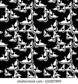 Seamless pattern of pigeons flying. Dove pattern