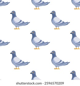 Seamless pattern of pigeons standing on white background