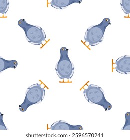 Seamless pattern of pigeons standing and posing on white background