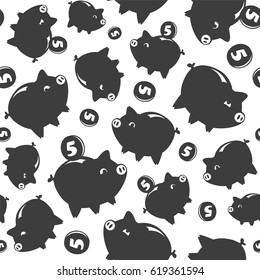 Seamless pattern - Piggy bank. Flat vector background