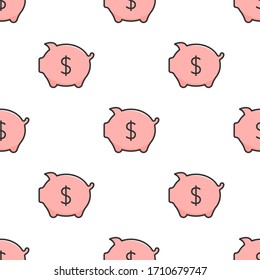 Seamless pattern with piggy bank. Simple money box. Vector illustration