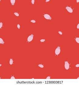 Seamless pattern with pigs in funny poses. Red background.