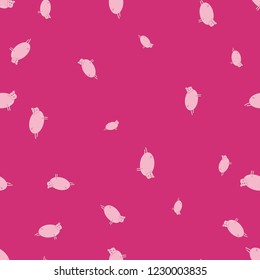 Seamless pattern with pigs in funny poses. Pink background.