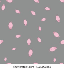 Seamless pattern with pigs in funny poses. Gray background.
