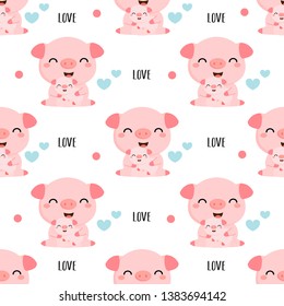 Seamless pattern with pigs and a hearts 