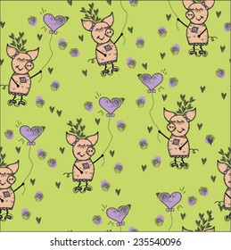 seamless pattern of pigs and hearts