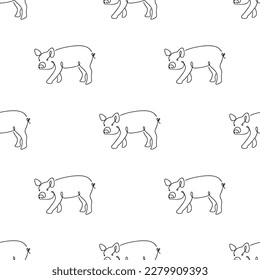 Seamless pattern with pigs  illustration in line art style on white background