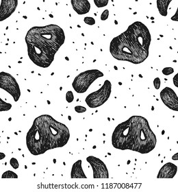 Seamless pattern with pigs nose and pig hoof. Vector illustration. Pig nose and pig hoof hand drawn background.