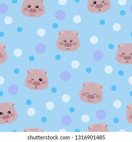 Seamless pattern with pigs. Nursery background. Cartoon style. Vector illustration. For kids cloth, fabric, wrapping paper, home decor.