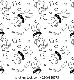 Seamless pattern for pijamas with bunny. Sweet dreams