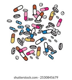 seamless pattern of pills medicine isolated on white background