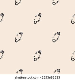 Seamless pattern with pin attached. Vector background associated with handmade, needlework. Design for decorations, wrapping paper, print