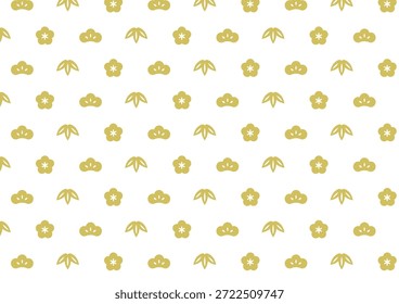 Nahtloses Muster aus Kiefer, Bambus und Pflaume, goldener Hintergrund, Glücksbringer des Neujahrs