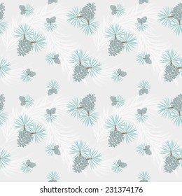 Seamless pattern of pine branches and cones on cream background