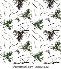 Seamless pattern with pine branches, vector background with needles. Nature graphic texture