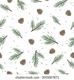 Seamless pattern with pine cones. Design for fabric, scrapbook, poster, greeting cards. Vector illustration.