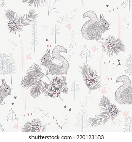 Seamless pattern with pine cones. Realistic look. Vintage background for fabric, scrapbook, poster, greeting cards. Vector illustration.