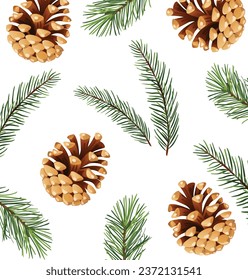 Seamless pattern with pine cones. Realistic look. Vintage background for fabric, scrapbook, poster, greeting cards. Vector illustration.