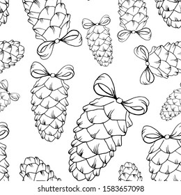 Seamless pattern with pine cones.  Sketch style vector illustration. Winter illustration