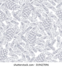 seamless pattern of pine cones and spruce branches